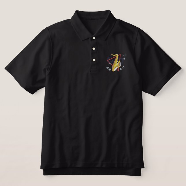 Tenor Saxophone Embroidered Polo Shirt (Design Front)