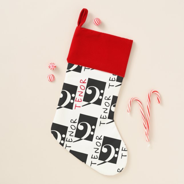 Tenor Singer Bass Clef (Black and White) Christmas Stocking (Front)