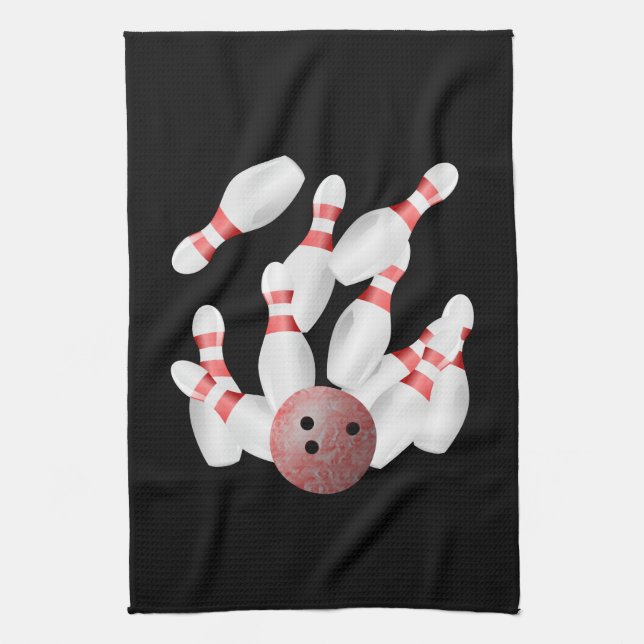 Tenpin bowling Pins and Bowling Ball Kitchen Towel (Vertical)