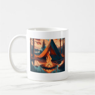 Tent and Campfire Vintage Colors Art Coffee Mug