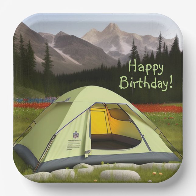 Tent Camping Birthday Paper Plates (Front)