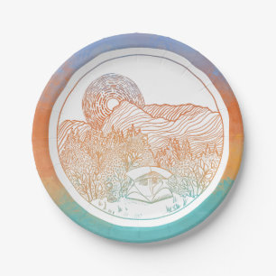 Tent Camping Mountain Scene Paper Plates