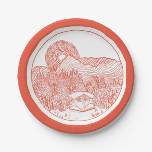 Tent Camping Mountain Scene Paper Plates