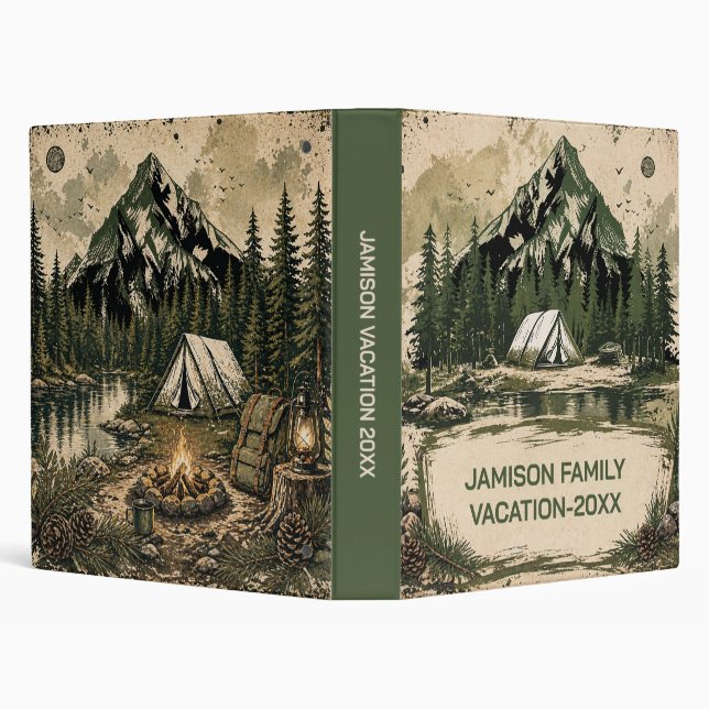 Tent Camping Mountains Adventure Family Vacation 3 Ring Binder (Background)