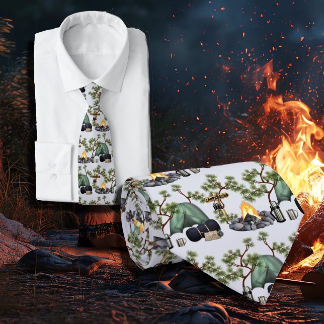 Tent Camping Pattern Camper's Neck Tie (Creator Uploaded)