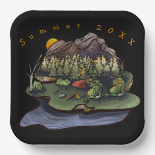 Tent Camping Woods Mountain Scene Paper Plates