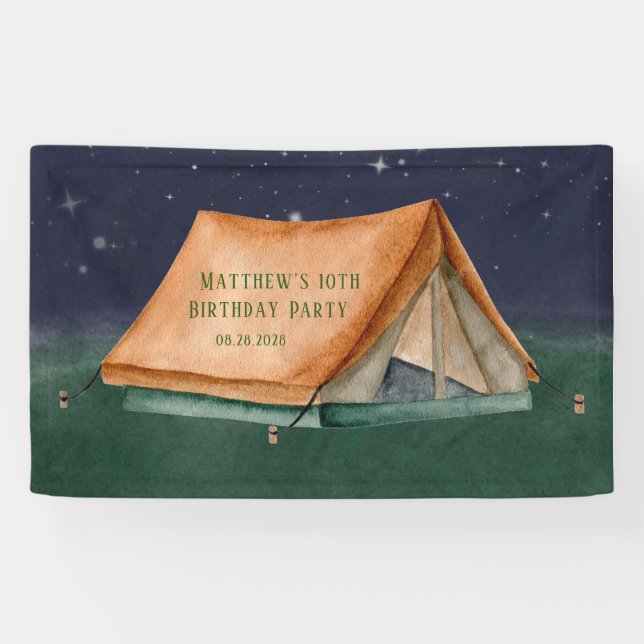 Tent Campout Sleepover Boy Birthday Party  Banner (Horizontal)