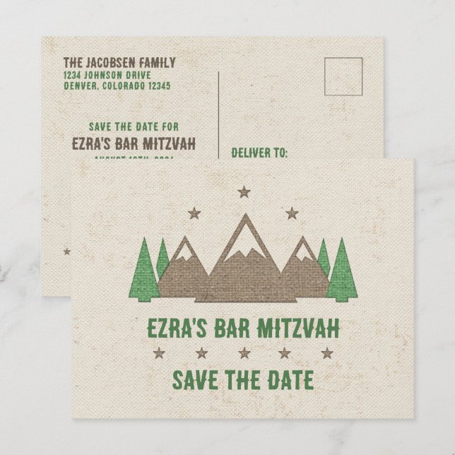 Tent Canvas Camping Bar Mitzvah Save the Date Postcard (Front/Back)