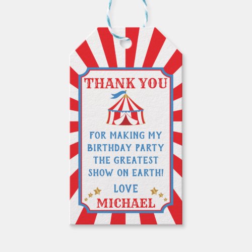 Tent Circus Carnival Birthday Gift Favor Tag
