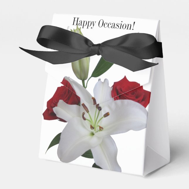 Tent Favor Boxes Red Roses White Lily Any Occasion (Front Side)