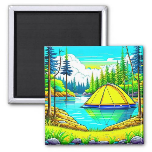 Tent Floating on the Lake Camping  Themed Magnet