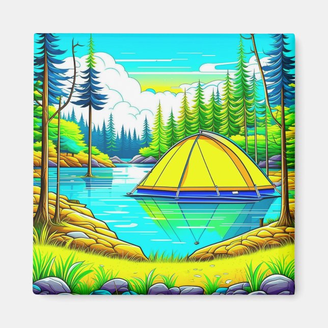 Tent Floating on the Lake Camping  Themed Magnet (Front)