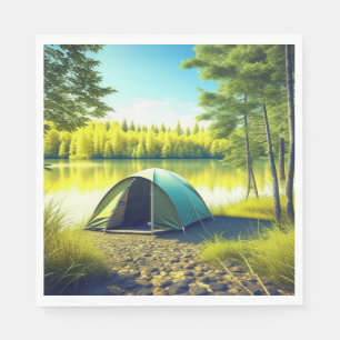Tent in a Beautiful Forest by a Lake Napkins