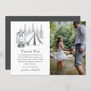 Tent, Lantern and Woodland Sketch Camping Wedding Thank You Card
