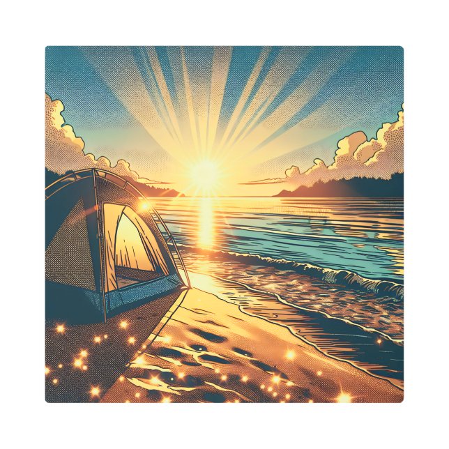 Tent on a Beach Camping Themed Metal Print (Front)