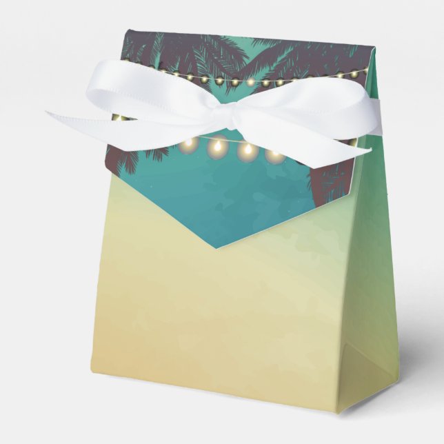 Tent Paper Favor Box Beach Sunset Palm Tree String (Front Side)