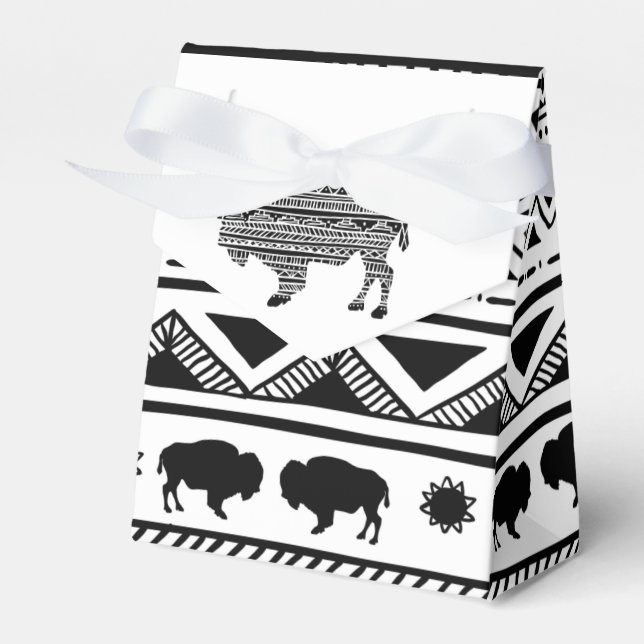 Tent Paper Favor Box Boho Buffalo Tribal Pattern B (Front Side)
