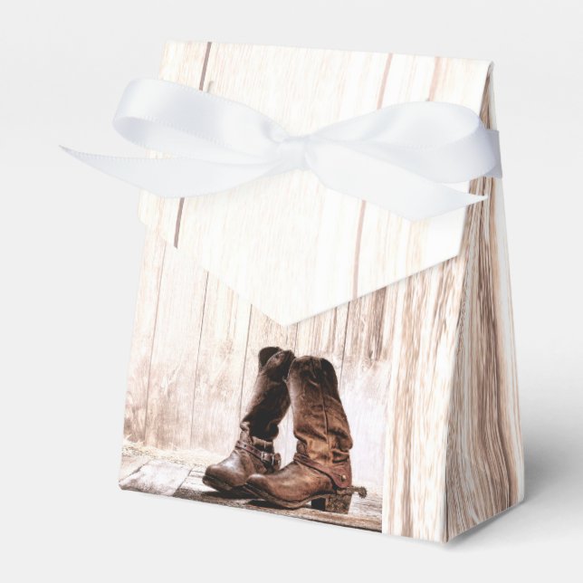 Tent Paper Favor Box boots country rustic western (Front Side)