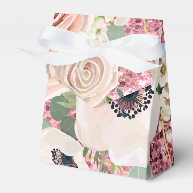 Tent Paper Favor Box Geometric Garden Rose Glitter (Front Side)