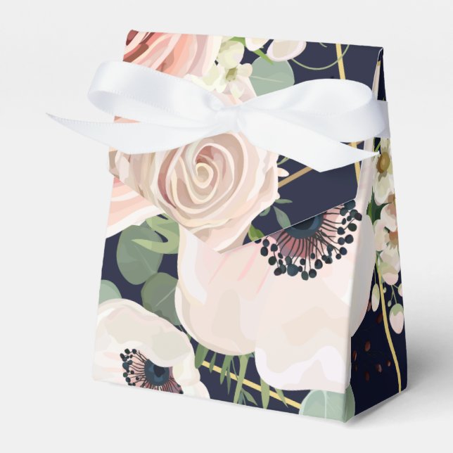 Tent Paper Favor Box Geometric Garden Rose Navy (Front Side)