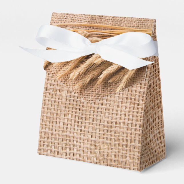 Tent Paper Favor Box Wheat on Burlap Sack Country (Front Side)