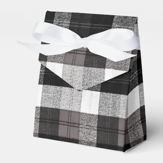 Tent Paper Favor Box Xmas Baffalo Plaid Black Whit (Front Side)