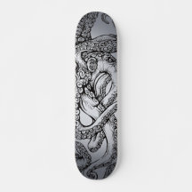 Kraken Diver Octopus Wall Art Custom Laser Engraved Wood Skateboard Deck 7.75” 