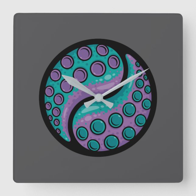 Tentacle Yin Yang Square Wall Clock (Front)