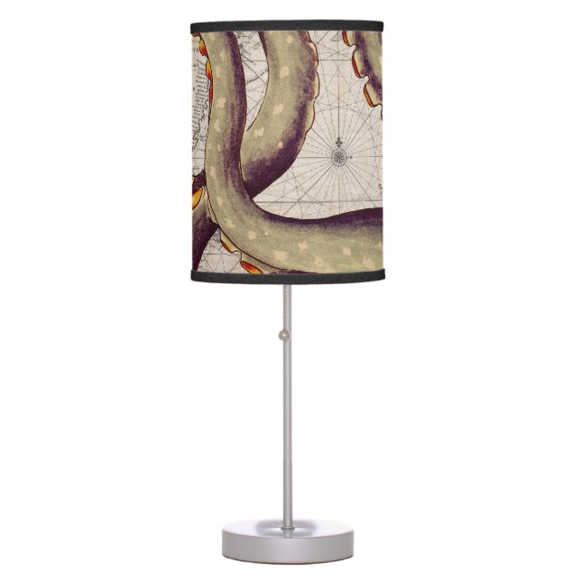 Tentacles Beige Map Vintage Table Lamp (Front)