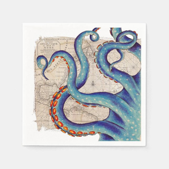 Tentacles dark blue Map Vintage Napkins (Front)