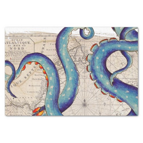 Tentacles dark blue Map Vintage Tissue Paper