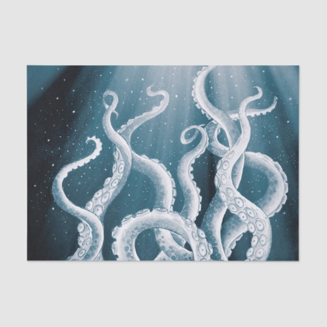 Tentacles Galaxy Blue Moon Rays Tissue Paper (Front)