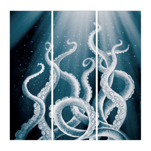 Tentacles Galaxy Blue Moon Rays Triptych
