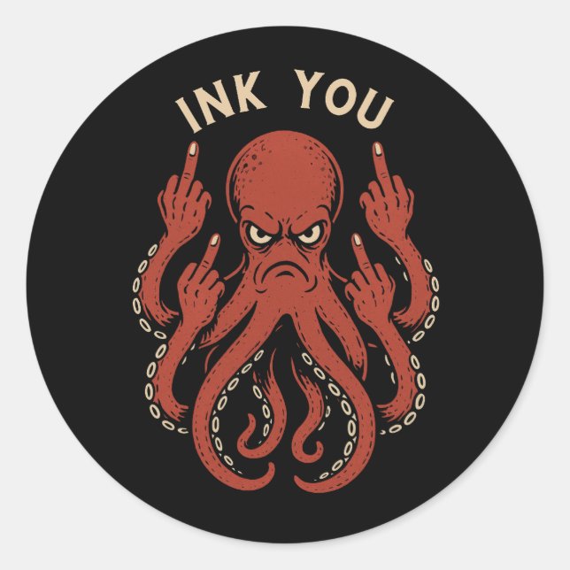 Tentacles of Defiance - Funny Octopus Classic Round Sticker (Front)
