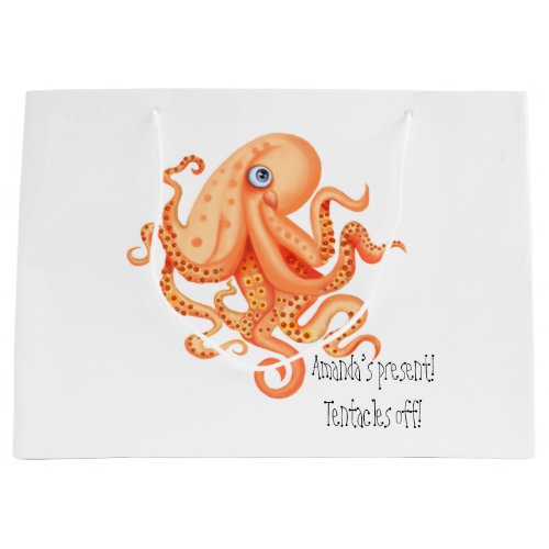 Tentacles off personalized cute orange octopus large gift bag