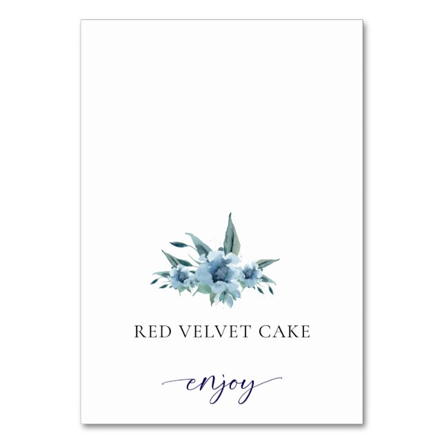 Tented Food Label Wedding Buffet Dusty Blue Floral Table Number (Front)