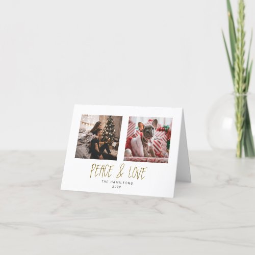 Tented Peace  Love Minimalist gold Holiday Card