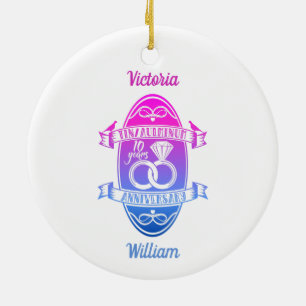 Tenth 10th wedding anniversary TIN ALUMINUM Ceramic Ornament