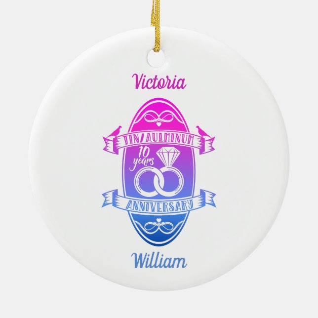 Tenth 10th wedding anniversary TIN ALUMINUM Ceramic Ornament (Back)