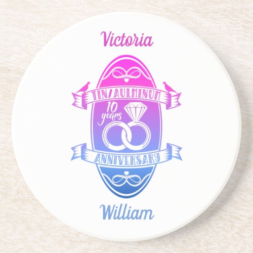 Tenth 10th wedding anniversary TIN ALUMINUM Coaster