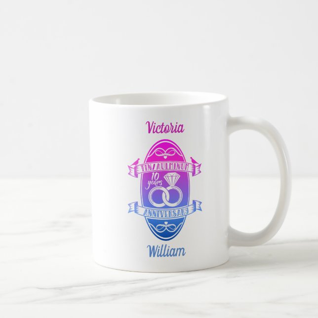 Tenth 10th wedding anniversary TIN ALUMINUM Coffee Mug (Right)