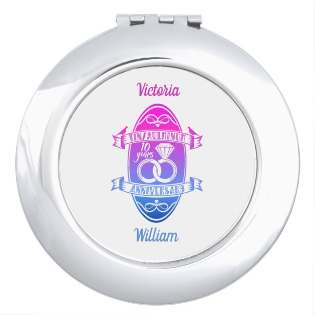 Tenth 10th wedding anniversary TIN ALUMINUM Compact Mirror (Front)