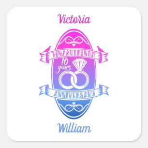 Tenth 10th wedding anniversary TIN ALUMINUM Square Sticker