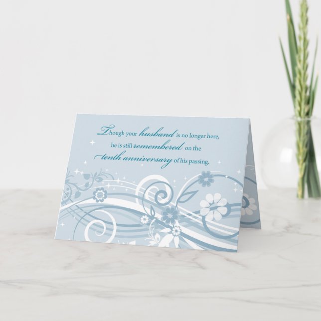 Tenth Anniversary of Loss of Husband Blue Swirls Card (Front)