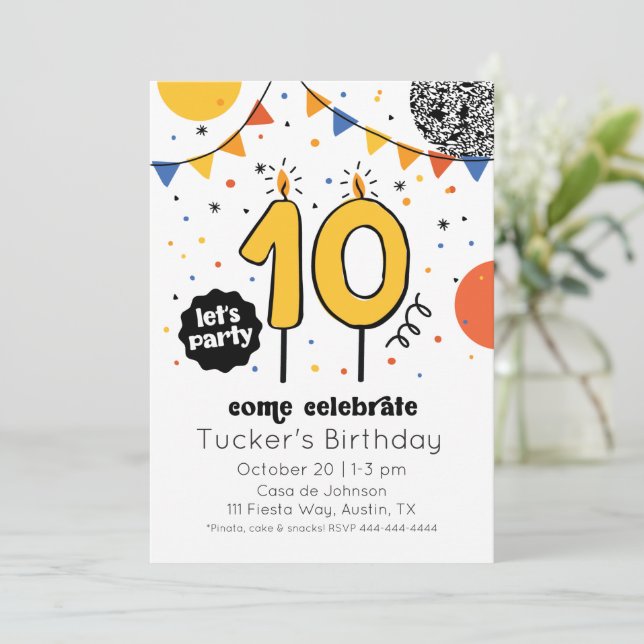 Tenth Birthday Candle Doodle Invitation (Standing Front)