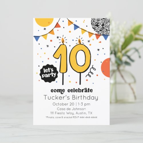 Tenth Birthday Candle Doodle Invitation