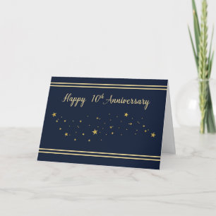 Tenth Employee Anniversary Gold Glitter Stars Card