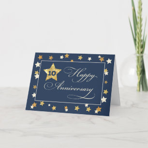 Tenth Employee Anniversary Navy Gold Effect Stars Card
