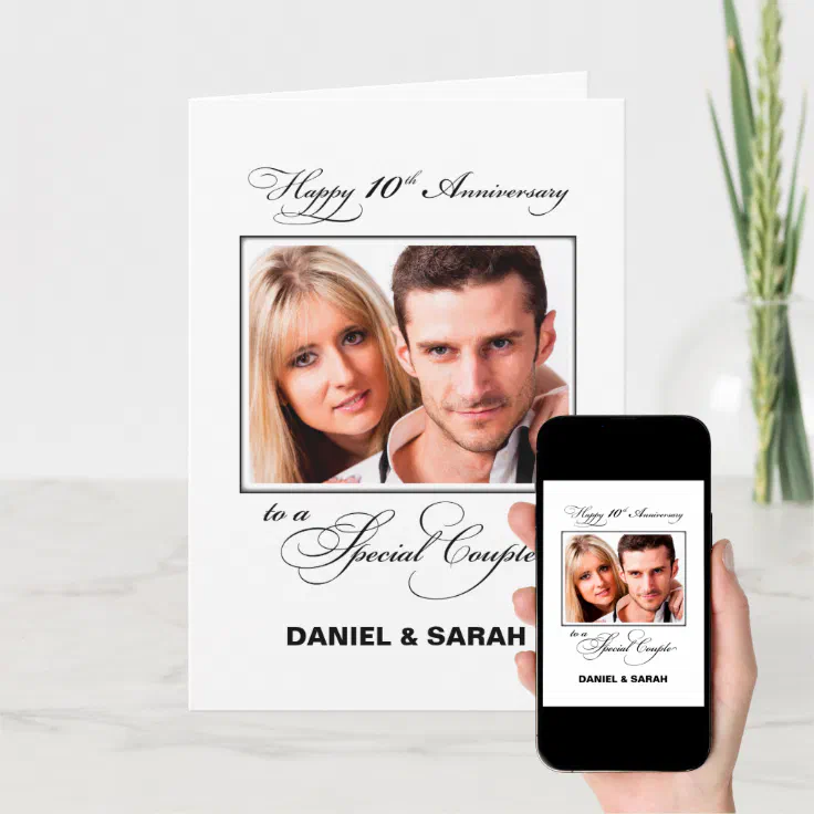 Tenth Wedding Anniversary Custom Name & Photo Card | Zazzle