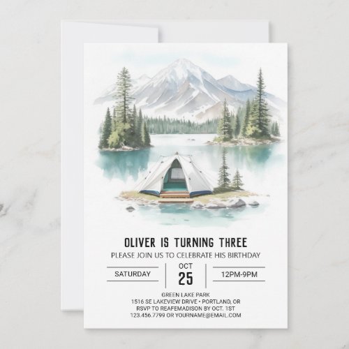 Tenting by the Pine Trees Birthday Invitation